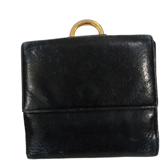 Gucci Women's Pebbled Leather Black Fold-over Wallet Gold D-Ring Detail - Picture 1 of 13